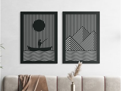 Tableau moderne Pêche sous les montagnes