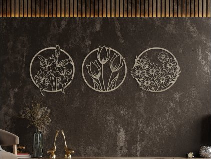 Fleurs – tableau mural rond en plusieurs panneaux