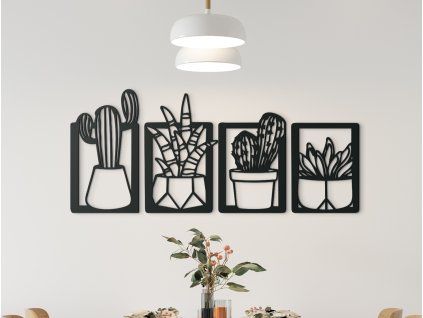 Tableau en bois en 4 parties Cactus
