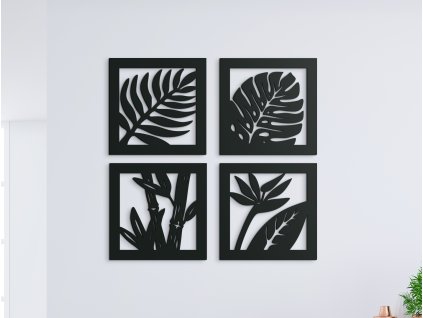 Tableau en bois en 4 parties Feuilles