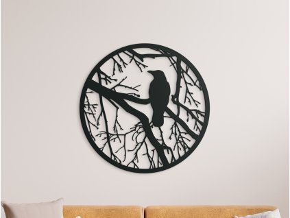 Tableau rond en bois Corbeau