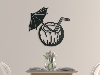 Décoration en bois Boisson exotique dans une noix de coco