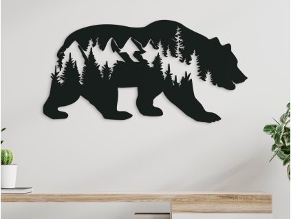 Sticker mural en bois Ours et montagnes