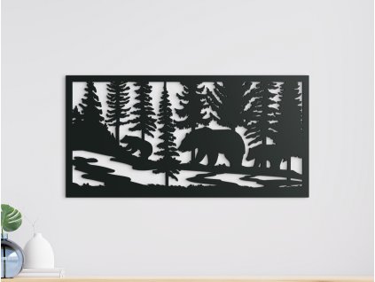Tableau en bois Ours dans la forêt