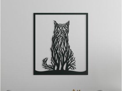 Tableau en bois Chat et arbres