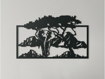 Tableau en bois Éléphant dans la savane