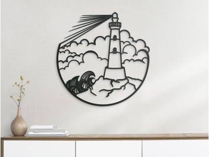 Sticker mural en bois Phare en mer