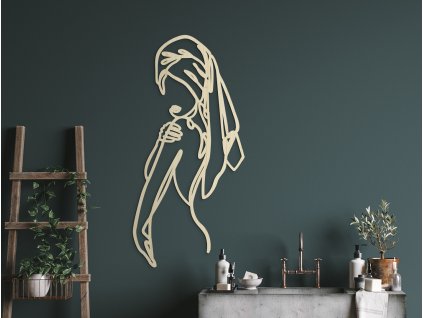 Tableau en bois Dame dans la salle de bain