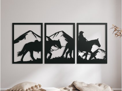 Tableau en 3 parties Cavalier dans les montagnes