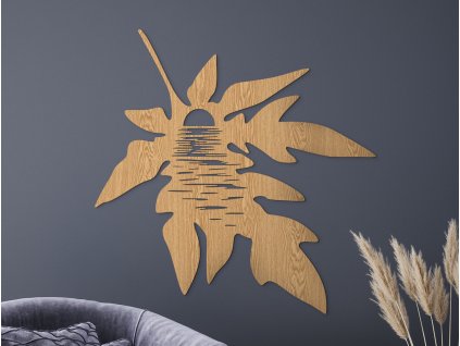 Décoration en bois Coucher de soleil dans une feuille