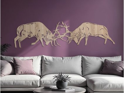 Décoration murale en bois Combat de cerfs