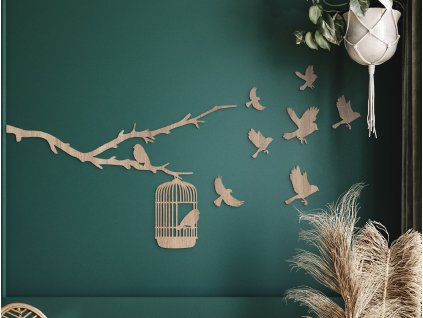 Sticker mural en bois Oiseaux en liberté