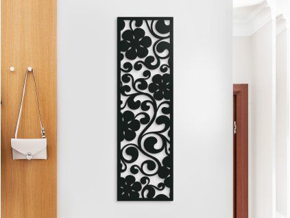 Tableau sculpté Fleurs (Couleur du tableau Gris, Dimensions du tableau 31 x 9,5 cm)