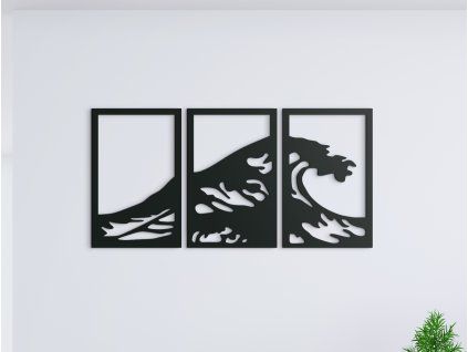 Tableau 3 pièces Vagues (Couleur du tableau Gris, Dimensions du tableau 22,5 x 45,5 cm)