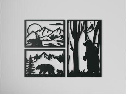 Tableau triptyque Ours (Couleur du tableau Gris, Dimensions du tableau 23,5 x 31,5 cm)