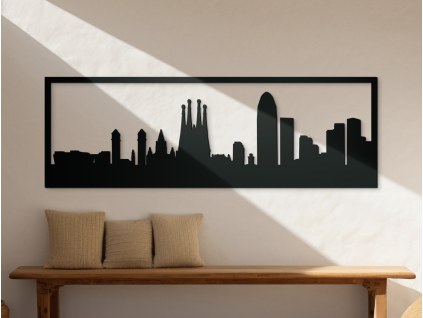 Tableau Barcelone panorama (Couleur du tableau Gris, Dimensions du tableau 20,5 x 62 cm)