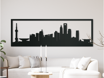 Tableau Shanghai panorama (Couleur du tableau Gris, Dimensions du tableau 20,5 x 62 cm)
