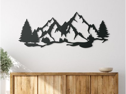 Obraz Hory a stromy (Dimensions du tableau 53 x 133 cm, Couleur du tableau Anthracite)