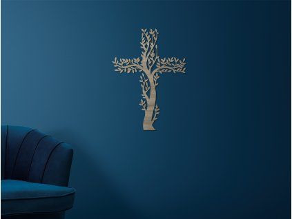 Croix design murale Arbre (Couleur du tableau Gris, Dimensions du tableau 89 x 64 cm)