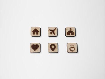 Set 6 ikoniek pre drevko CITY mapu (Dimensions du tableau 2 x 2 cm)