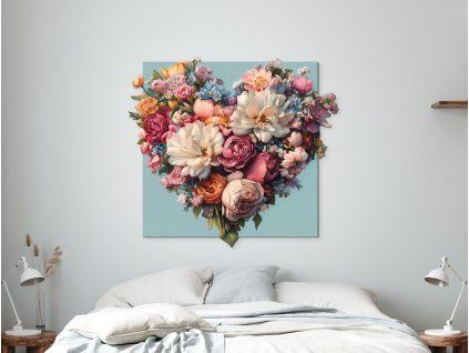 Tableau Cœur en fleur (Dimensions du tableau 29,5 x 33 cm, Finition Mate)