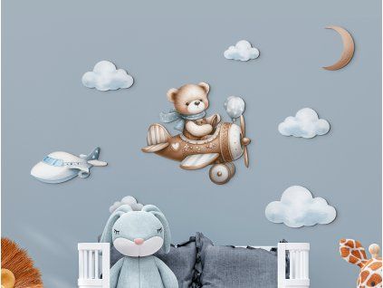 Tableau Ourson pilote (Dimensions du tableau 63 x 85 cm, Finition Mate)