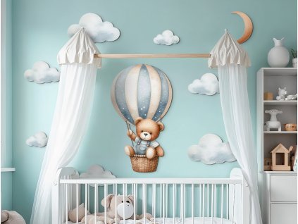 Detský obraz Medvedík v balóne (Dimensions du tableau 89 x 177 cm, Finition 3D)
