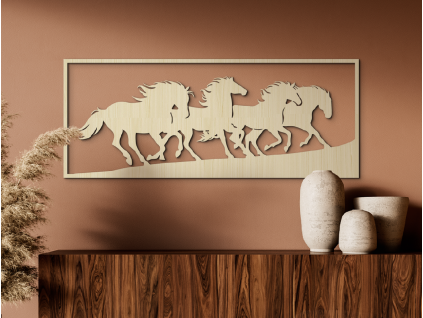 Tableau Chevaux indomptés (Couleur du tableau Gris, Dimensions du tableau 26,5 x 65 cm)