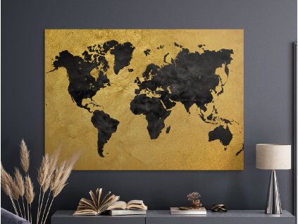 Dekoračná mapa sveta v zlatom dizajne (Format du tableau A1, Couleur du cadre Sans cadre, Finition 3D)