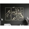 Tableau en bois en 3 parties Oiseaux dans un arbre