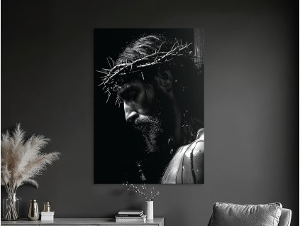 Čiernobiely obraz Trpiaci Spasiteľ (A kép mérete A1, A keret színe Bez rámu, Felületkezelés 3D)