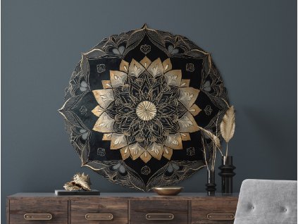 Kruhová mandala Zlatá hĺbka (Kép mérete 87 x 89 cm, Felületkezelés 3D)