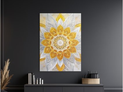 Kvetinová mandala Zlatý lúč (A kép mérete A1, A keret színe Bez rámu, Felületkezelés 3D)