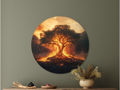 Okrúhly Strom života Plamene (Kép mérete 89 x 89 cm, Felületkezelés 3D)