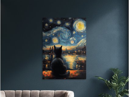 Obraz Mačka pod hviezdami (A kép mérete A1, A keret színe Bez rámu, Felületkezelés 3D)