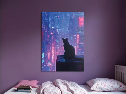 Moderný obraz Mačka nad mestom (A kép mérete A1, A keret színe Bez rámu, Felületkezelés 3D)