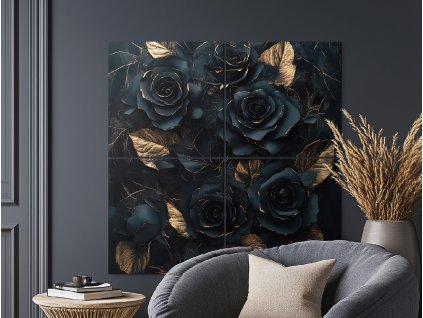 Štvordielny obraz Zlatý tieň ruží (Kép mérete 180 x 180 cm, Felületkezelés 3D)