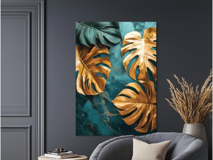Obraz Zlatá monstera (A kép mérete A1, A keret színe Bez rámu, Felületkezelés 3D)