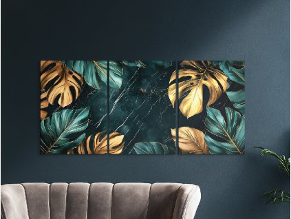 Trojdielny obraz Monstera (A kép mérete A1, A keret színe Bez rámu, Felületkezelés 3D)