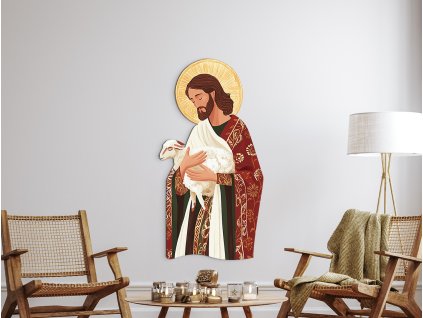 Obraz Dobrý pastier s ovečkou (Kép mérete 130 x 67 cm, Felületkezelés 3D)
