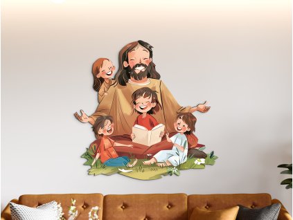 Obraz Ježiš medzi deťmi (Kép mérete 87 x 89 cm, Felületkezelés 3D)