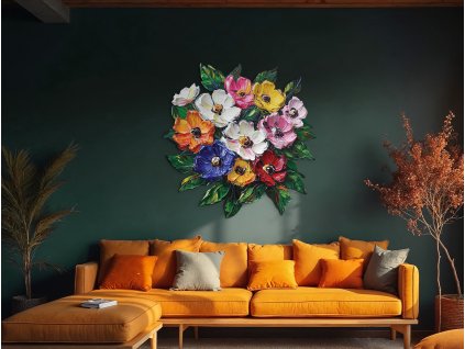 Dekorácia Kytica farebných kvetov (Kép mérete 89 x 88 cm, Felületkezelés 3D)