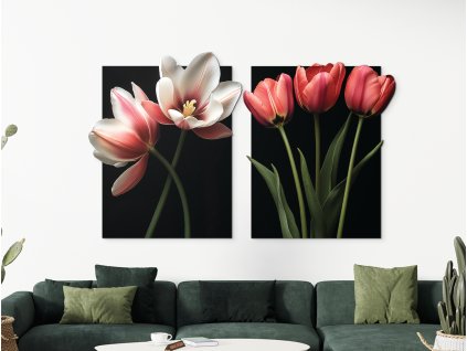 Dvojdielny obraz Romantické tulipány (Kép mérete 89 x 146 cm, Felületkezelés 3D)