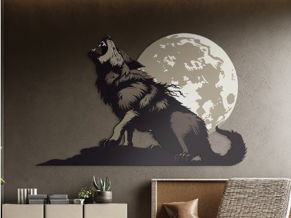 Obraz na stenu Vlk vyjúci na mesiac (Kép mérete 72,5 x 115 cm, Felületkezelés 3D)