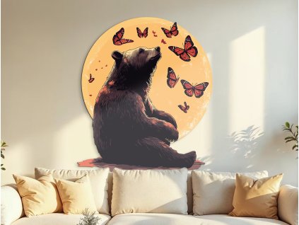 Obraz na stenu Medveď a motýle (Kép mérete 95 x 81 cm, Felületkezelés 3D)