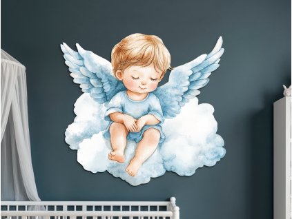 Detský obraz Strážny anjelik na oblaku (Kép mérete 83 x 90 cm, Felületkezelés 3D)
