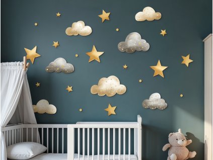 Sada nálepiek na stenu Oblaky a hviezdy (Kép mérete 130 x 200 cm, Felületkezelés 3D)