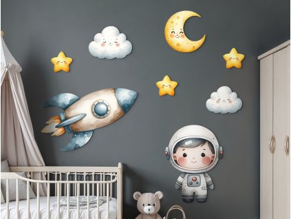 Detská dekorácia Malý kozmonaut (Kép mérete 110 x 170 cm, Felületkezelés 3D)