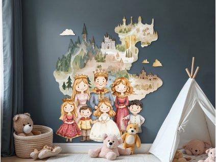 Dekorácia do detskej izby Kráľovská rodina (Kép mérete 174 x 150 cm, Felületkezelés 3D)