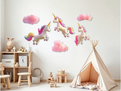 Sada dekorácií na stenu Dúhové jednorožce (Kép mérete 103 x 220 cm, Felületkezelés 3D)
